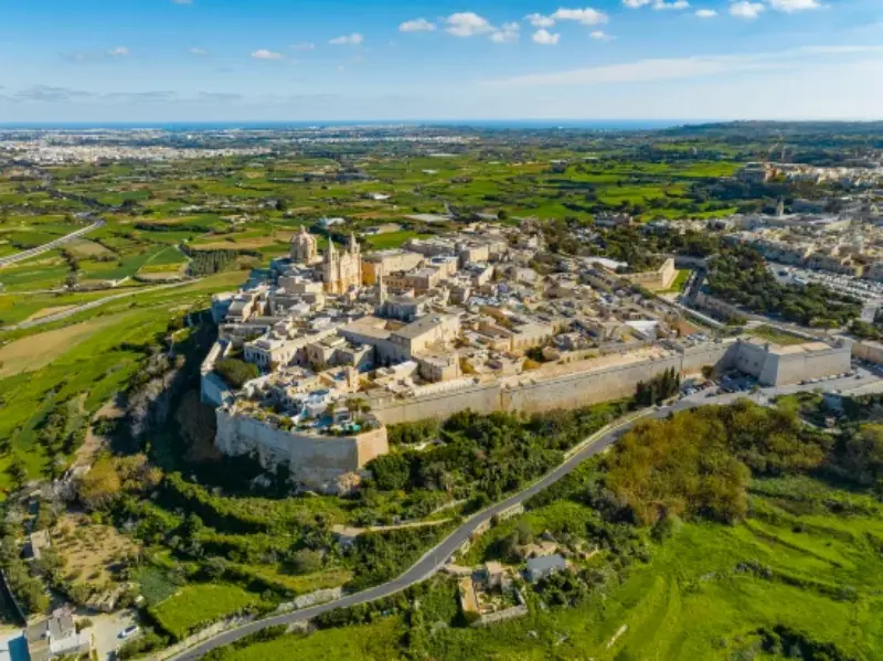 Mdina Walled City Aerial Panorama Malta