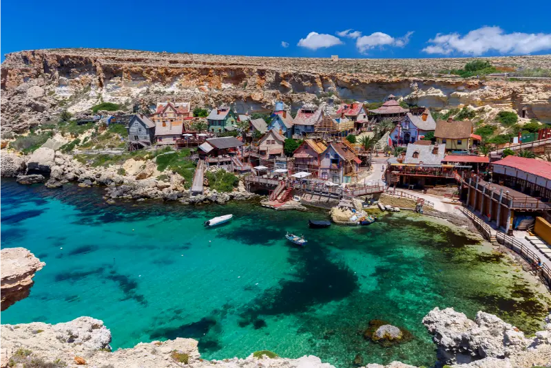 Popeye Village Anchor Bay Panoramic View Malta