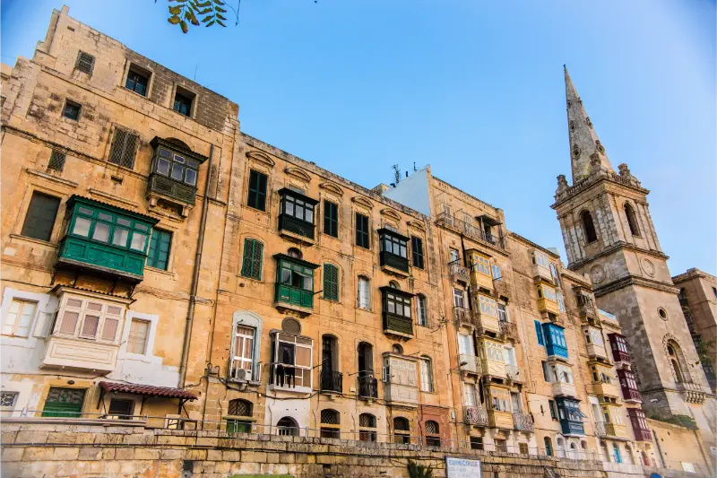 Traditional Colorful Balconies Valletta Malta